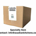 Photograph of a brown corrugated cardboard box of Cajun's Choice Premium Blend labeled 20 lbs Item #2023 with a pack date of September 24, 2020 on a white background
