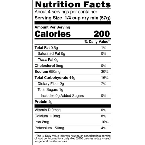 A standard Nutrition Facts label showing 200 calories per serving 690mg sodium and 44g total carbohydrates