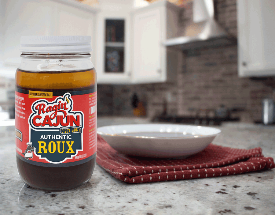 Prepared gumbo roux and cooking ingredients