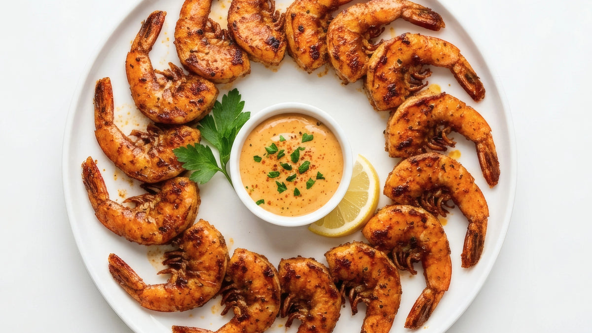 Blackened shrimp in a skillet