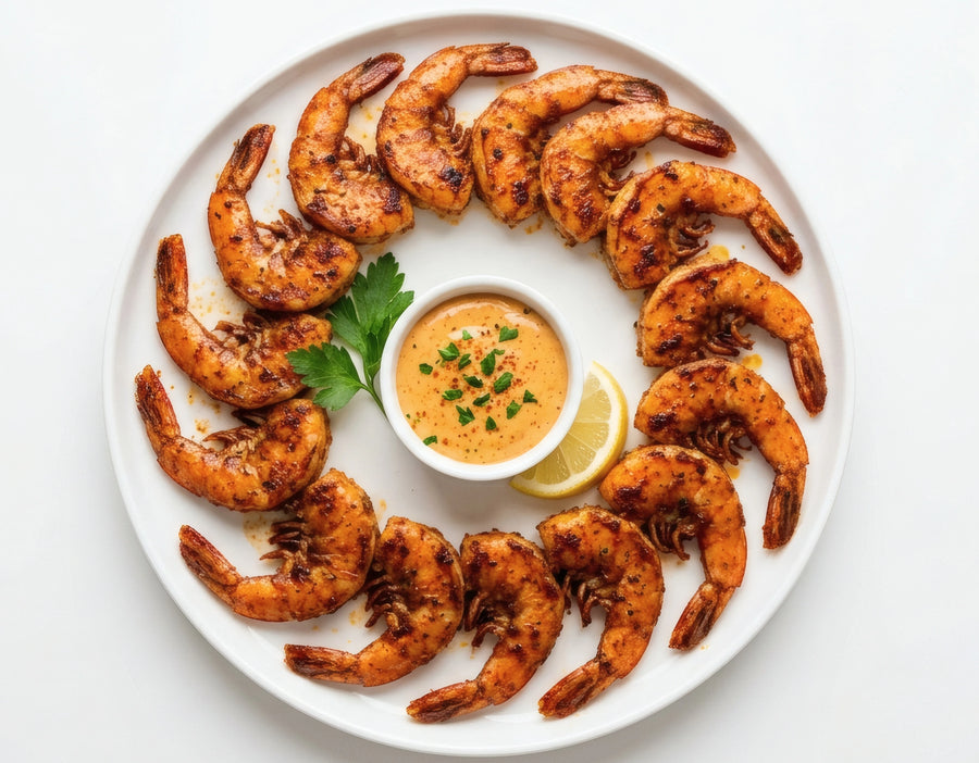 Blackened shrimp in a skillet