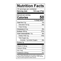 Standard nutrition facts label on a white background detailing 50 calories, 390mg sodium, and 11g total carbohydrates per 1/4 cup serving