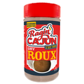 Ragin' Cajun Dry Roux container with a prominent red and yellow label featuring a distinctive flame logo, "C'est Bon!" tagline, and a "New Container! Same Great Taste" banner