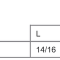A size chart table displaying the "Size" label, a value of 14/16, and "L" for large