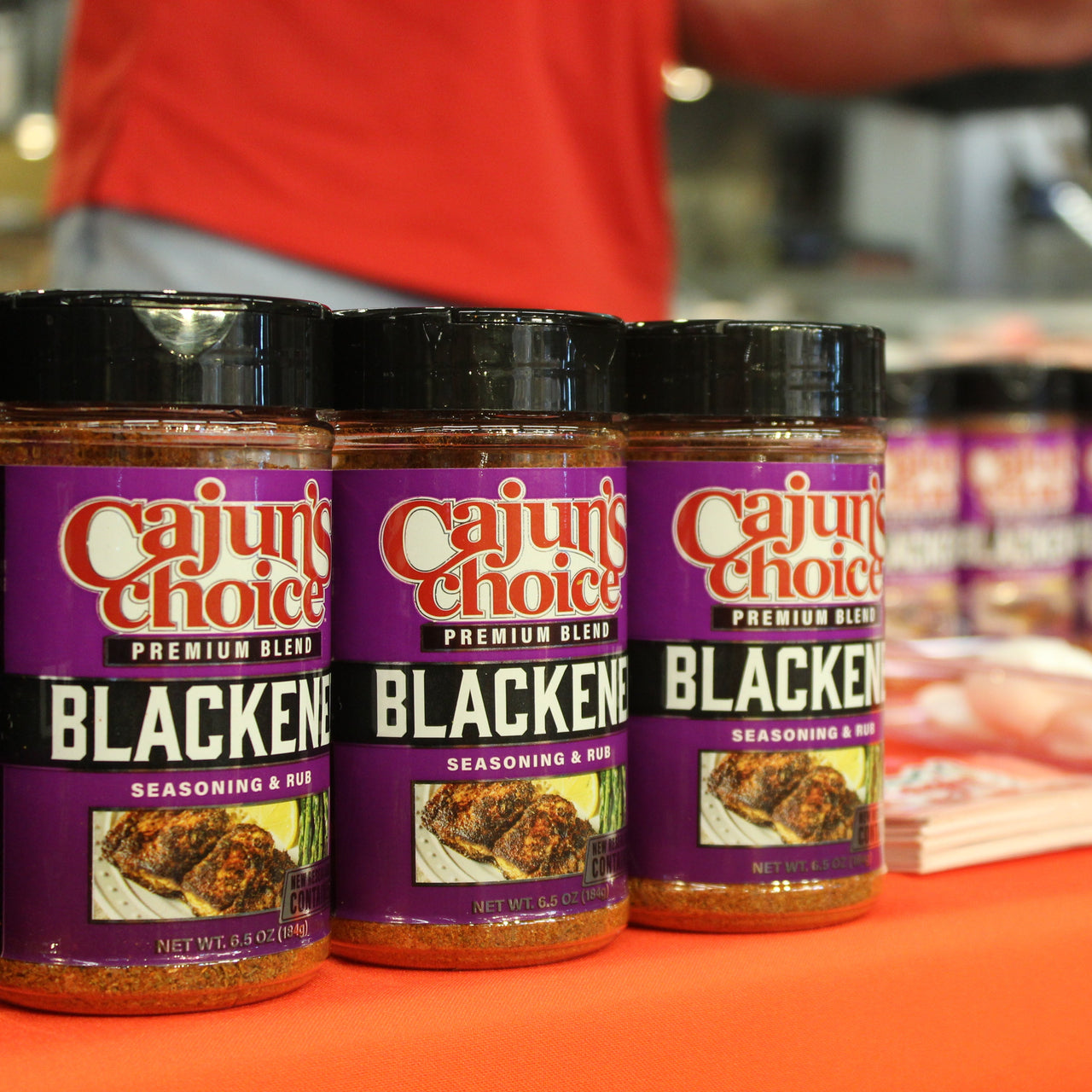 Cajun's Choice Blackened seasoning jars on a table