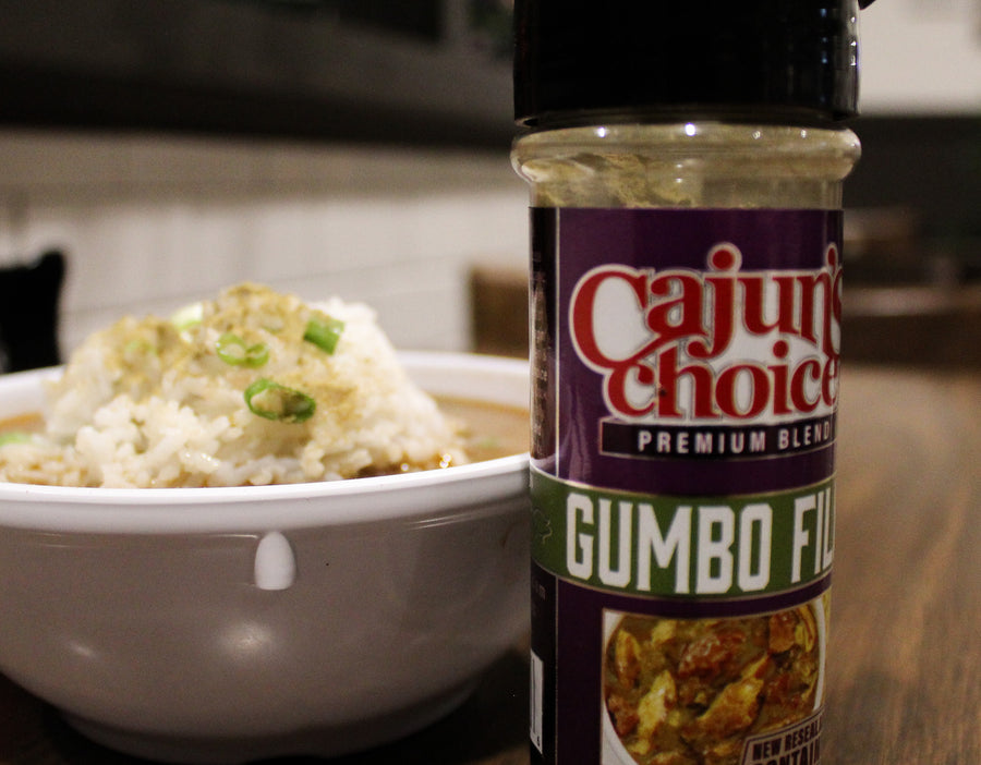 Bowl of gumbo served with rice
