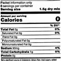 Digital display of a black and white Nutrition Facts label from a packet showing 8 servings per container 0 calories per serving 90mg sodium and 1g total carbohydrate
