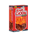 Product photograph of Ragin' Cajun Championship Chili & Beans Mix box featuring vibrant red and black packaging a prominent brand logo with stylized flames and a gold trophy icon above an appetizing image of chili and beans