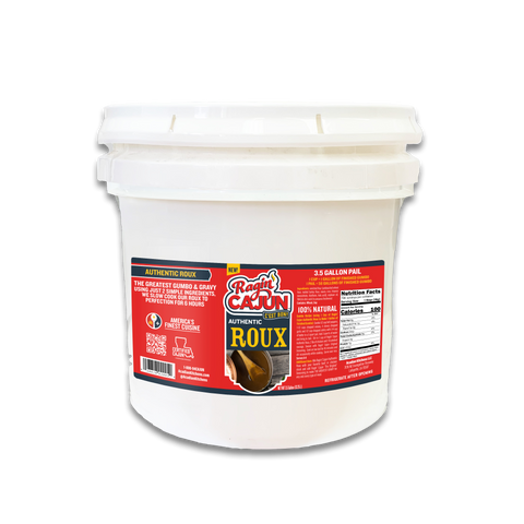White bucket with a red label featuring 'Ragin' Cajun' brand on a white background
