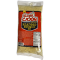 Product photography of Ragin' Cajun Seafood Bisque Mix, a 10 oz clear plastic bag featuring a vibrant red and black label with 'NEW!' in yellow, showcasing the pale yellow dry powder inside with visible ingredient details