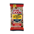 Package of Ragin' Cajun Seasoned 10 Bean Soup mix featuring a clear bag filled with colorful diverse beans and dried vegetables, a prominent red and yellow Ragin' Cajun logo, and a red banner stating "100% Natural" and "Feeds 8"