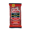 Product photography of Ragin' Cajun Petite Creole Red Beans in a vibrant red and black package with visible dark red beans, featuring 'Feeds 8' and 'C'est Bon!' slogans, and labeled '100% Natural, No Fat, No Gluten'