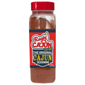Product photography of a 30 oz Ragin' Cajun Original Seasoning clear bottle with a red flip-top cap and a red, white, and blue label featuring a flame graphic and 'C'est Bon!'