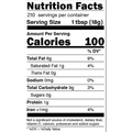 Product label detailing Nutrition Facts showing 100 calories, 6g total fat, and 0g sugars per 1 tablespoon serving