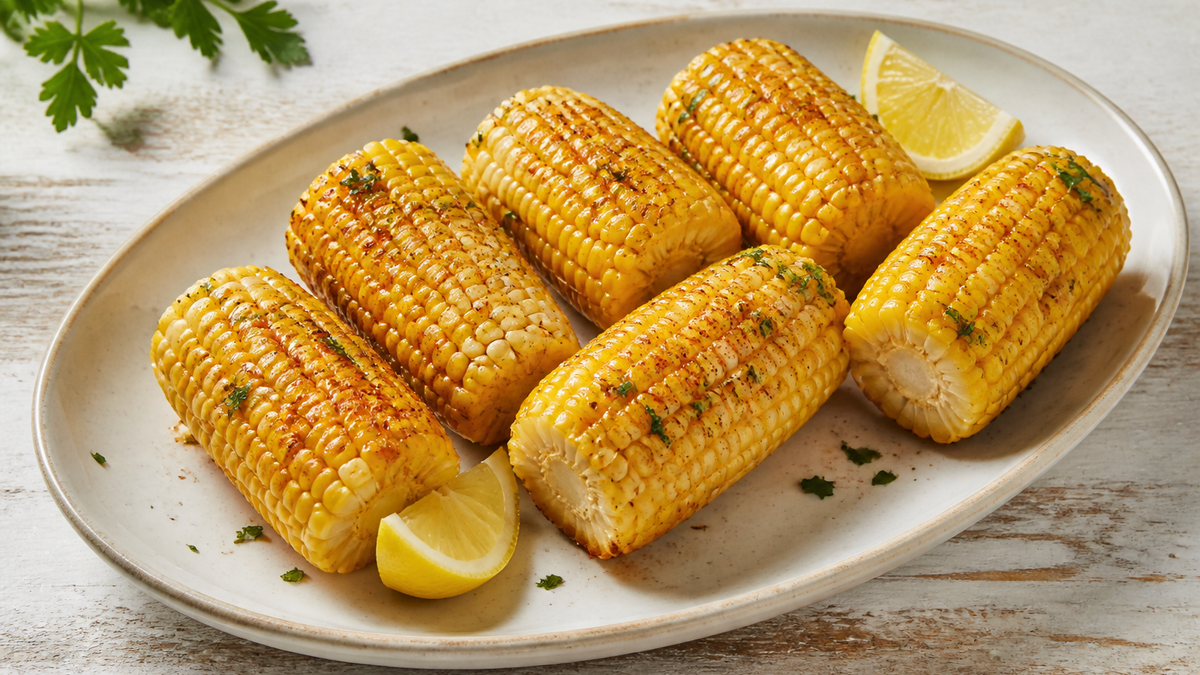 Grilled Cajun corn on the cob with seasoned butter, lime and herbs