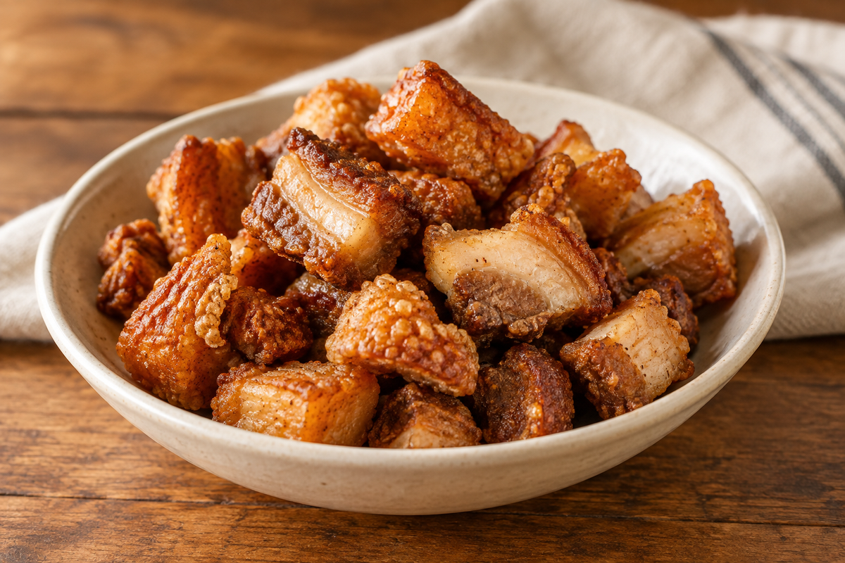 Cajun pork cracklins with crisp skin, fat and meat
