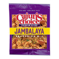 Product package for Cajun's Choice Jambalaya Seasoning Mix featuring a vibrant purple and yellow design with a bold red logo and an appetizing image of prepared jambalaya with shrimp and rice