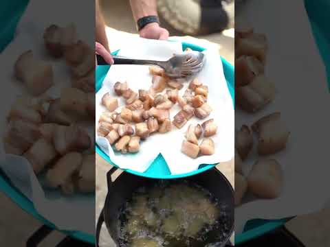 showing how to make pork cracklins wth ragin' cajun y'ALL purpose seasoning