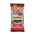 Product packaging by Ragin' Cajun displaying a red and black bag of Seasoned Blackeye Peas featuring the brand's flame logo with "C'est Bon!" and "100% Natural" text
